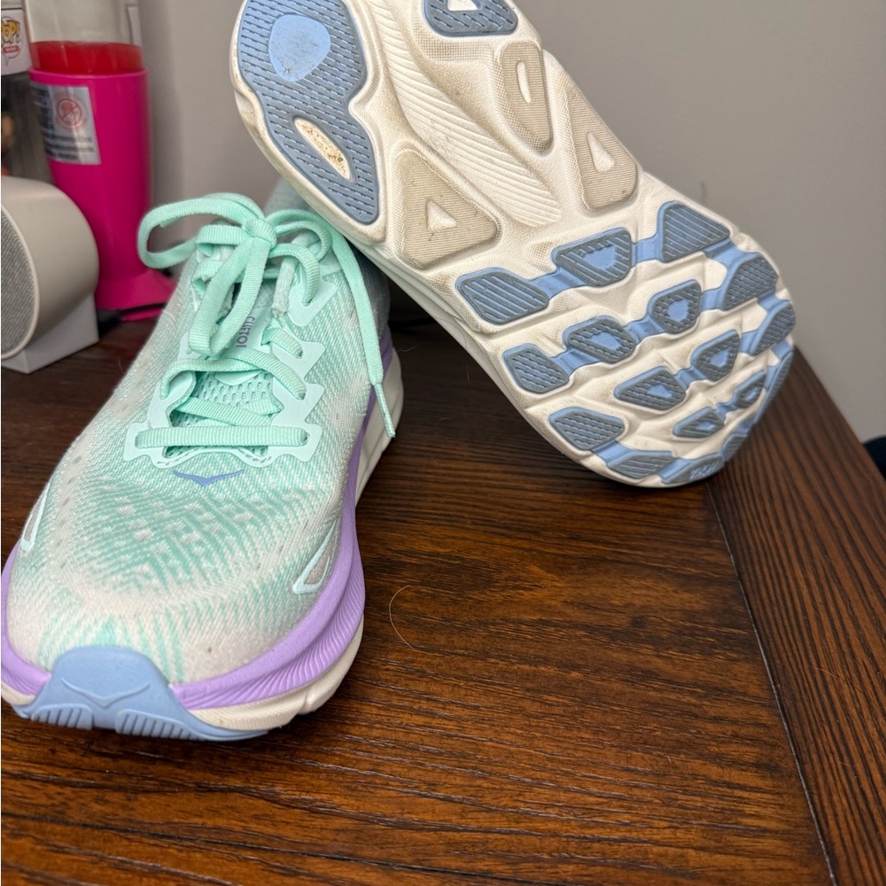 Mint and Purple HOKA Sneakers